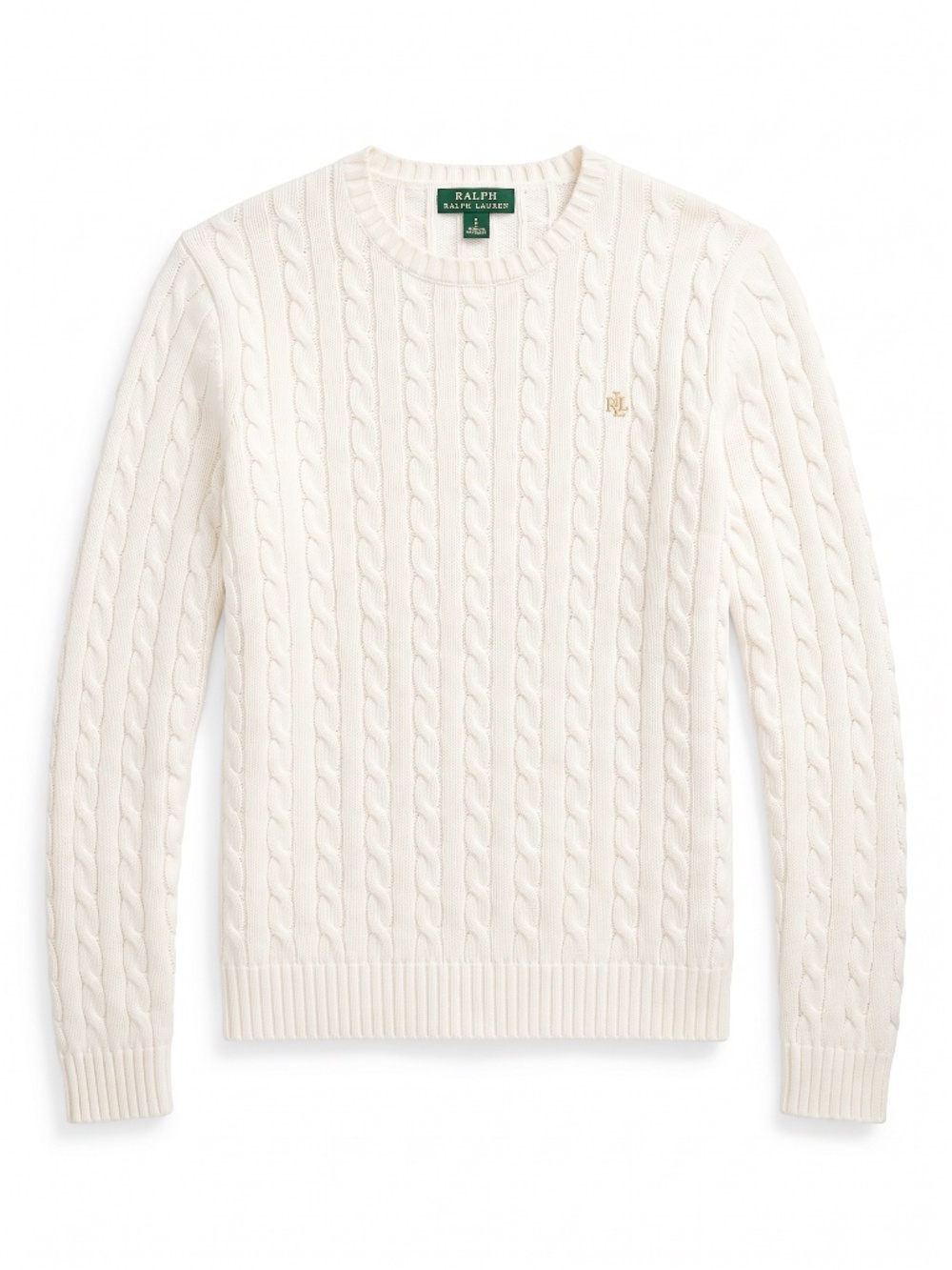 Lauren Ralph Lauren Ivory Cable Knit Crewneck Sweater 🤍 Cotton S